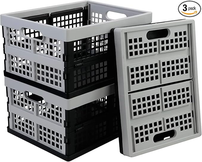 3 Packs Plastic Folding Milk Crate 16 Quart, Collapsible Storage Crates