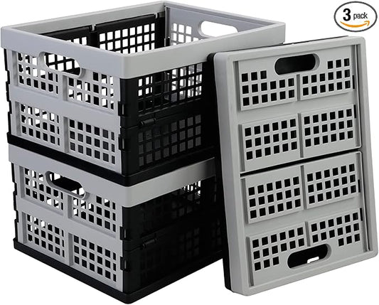 3 Packs Plastic Folding Milk Crate 16 Quart, Collapsible Storage Crates