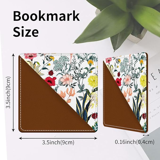 Cute Leather Bookmarks, Fun Triangle Making Corner Bookmark, Book Accessories for Reading Book Lovers, Unbreakable Page Markers for Women Men Colorful Cute Flower