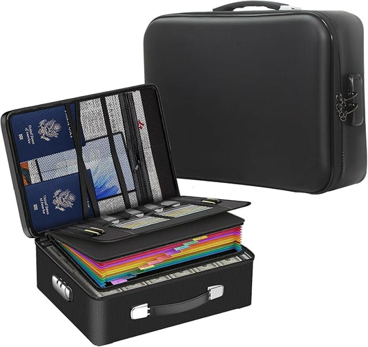 Document Organizer with Lock, Hard-Shell Fireproof and Moisture-Resistant 13-Layer Document Safe, Upgraded Insulation File Folder Organizer, Portable Home Important Document Storage, Black