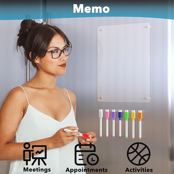 Neatsure Acrylic Magnetic Dry Erase Board for Fridge, Clear Whiteboard for Refrigerator, Notepad Memo to Do/Grocery List White Board, w/ 8 Colors Markers, 12"x9"