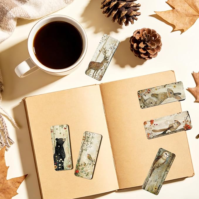 30 Pcs Woodland Animals Magnetic Bookmarks, Vintage Watercolor Animals Bookmark Bulk for Women Man, Forest Trees Book Mark Gift for Reading Lovers Library Accessories