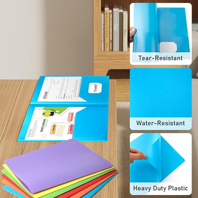 Timart Folders with Pockets-18 Pack, 2 Pocket Folders Fit Letter Size Paper, Plastic File Folders for Documents School Office Home Bussiness