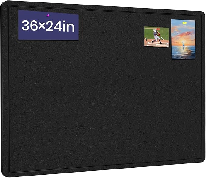 Bulletin Board, 36 X 24 inches Cork Board with 20 Pushpin, Felt Cork Board Notice Pin Board, Self-Adhesive Vision Board Mood Board Foldable Photo Board for Wall - Black