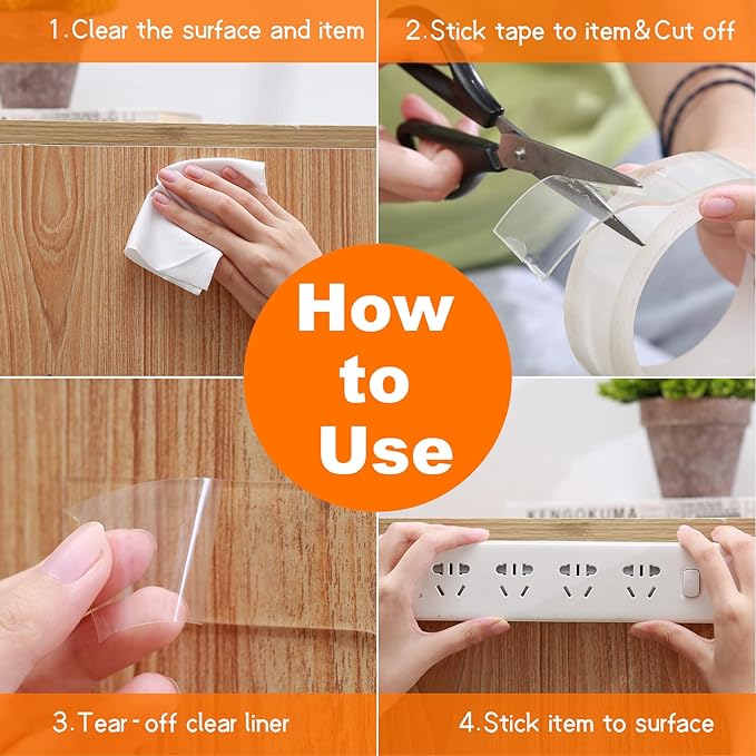 Yeefeoch Double Sided Tape Heavy Duty, mounting Picture Hanging Adhesive Strips, DIY Extra Large Nano Tape for Wall Water Proof/Weather Proof Double Sided Tape, T002 (M, 0.07 in*1.18 in*10 Feet)