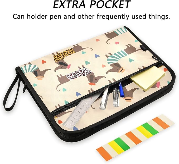 13 Pockets Expanding File Folder Dachshunds in Dress with Sticky Labels Accordion File Folder Document Organizer Letter Size A4 Papers Expandable File Keeper