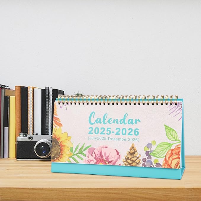 MultiBey Desk Calendar 2025-2026, 18 Months Calendar from July. 2025 to Dec. 2026, 9.9" x 5.8" Standing Flip Small Desk Calendar Floral with Thick Paper, Includes Stickers