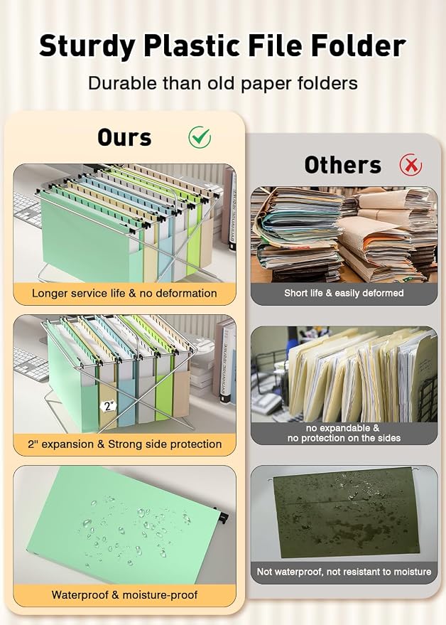 SHUTEX Extra Capacity Plastic Hanging File Folders,12 Pack Reinforced Expanding Hang Folder Legal Size,Accordian Pocket,Heavy Duty 2 Inch Expansion,Hanging Folder Organizer for Office Home, Pastel