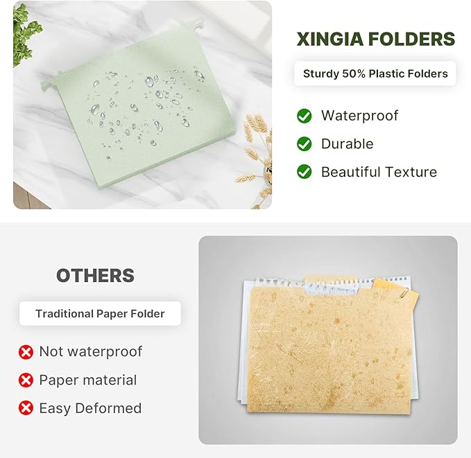 XINGIA Extra Capacity Hanging File Folders Letter Size,3 Inch Expandable Filing Cabinet Folders,6 Pack Wheat Straw File Folders Hanging with Tabs,Plastic File Folder Organizer for School Office