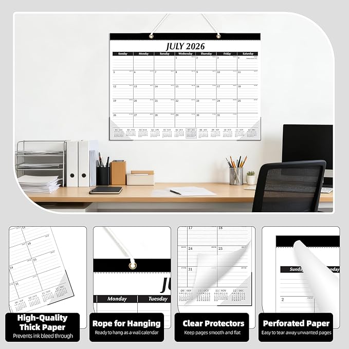 ZTX Desk Calendar 2026-2027, 18 Months Calendar Runs from July 2026 to December 2027, 17" x 12" Large Calendars 2026-2027 Monthly Planner with Plastic Cover for Teacher Home Desk Top