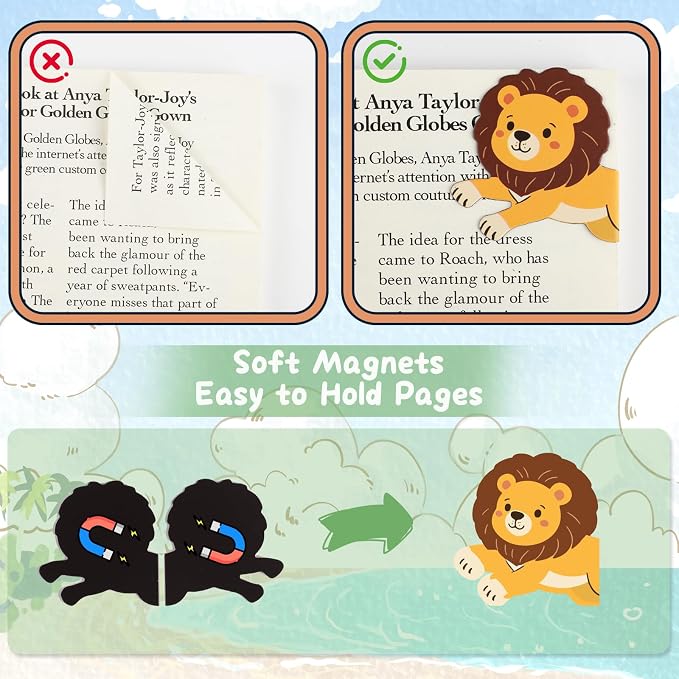 10Pcs Magnetic Bookmark, Cute Jungle Animals Theme Bookmarks, Animal Book Marks for Reading, Office Reading Accessories, Page Clips for Book Lovers, Reader, Women, Students