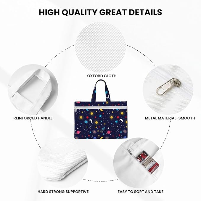 Foldable Canvas Document Storage Bag Space Galaxy Constellation Zodiac Starry Night Stars, Zippered Waterproof File Pouch with Handle for Office Cross Stitch