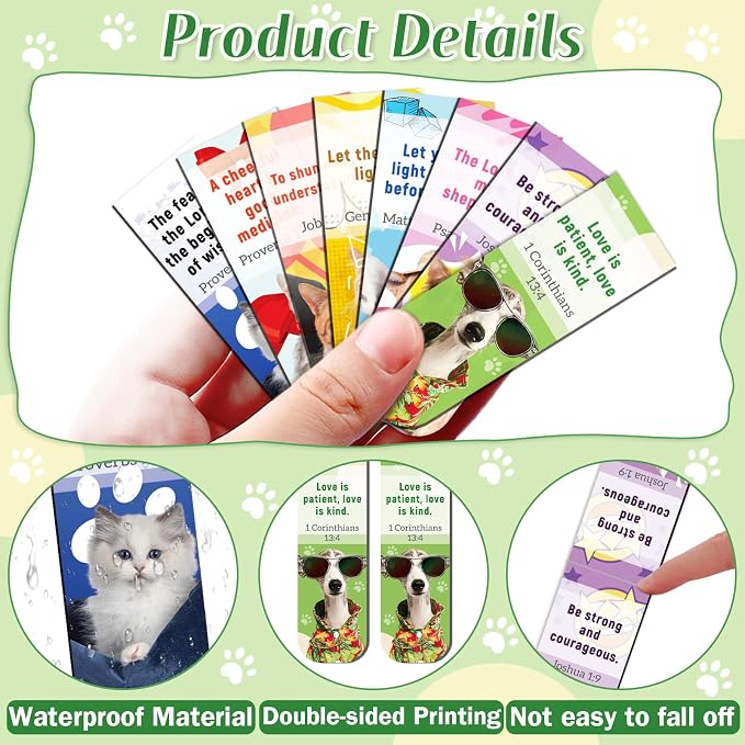 100 Pack Bible Magnetic Bookmarks Christian Magnet Bookmark Clips for Women Men Book Lovers Bible Lovely Puppy Page Markers for School Office Home Reading Supplies,Printing on 2 Side（50 Cat & 50 Dog）