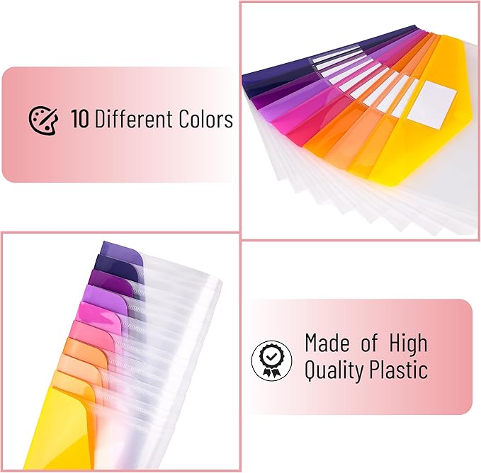 Mr. Pen- Clear Plastic Envelopes File Folders, 10 Pack, A4, Letter Size, Colorful Flaps, Clear Folders for Documents Plastic Poly Envelopes with Label for School, Home, Work, Office, Organizer