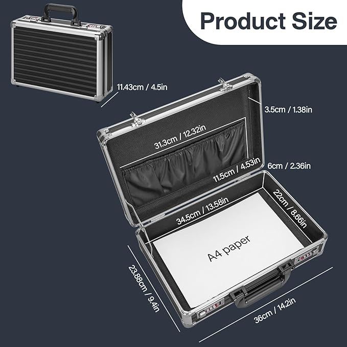 LOCKCURX File Organizer Storage Box - 14.2 x 9.4 x 4.5 Inch Medium, Portable Locking Storage Totes with Dual Combination Locks for Cash, Documents & Valuables - Black