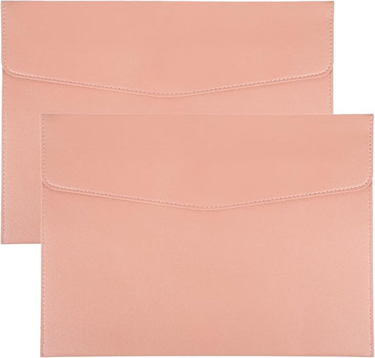 PATIKIL 2Pcs PU Leather A4 File Folder, Document Holder Envelope Waterproof Napa Texture Filing Organizer Portfolio Folder Case with Magnetic Snap Closure for Home Office, Pink