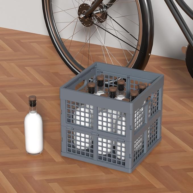 18 L Plastic Collapsible Crates, Gray Foldable Storage Crate, 3 Pack