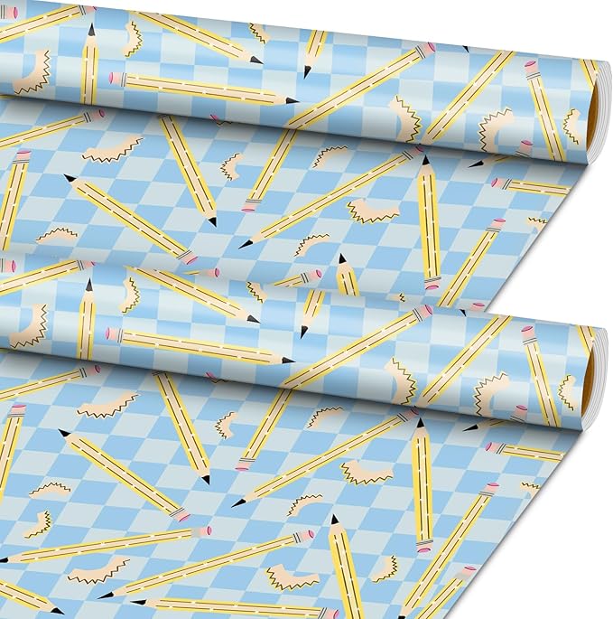 Ctosree 2 Roll Blue Checker Pencils Bulletin Board Paper 4x12ft/1.2x3.6m Non Woven Bulletin Background Wallpaper Fade Resistant Board Roll Decoration for Arts Crafts Office School Classroom(Blue)