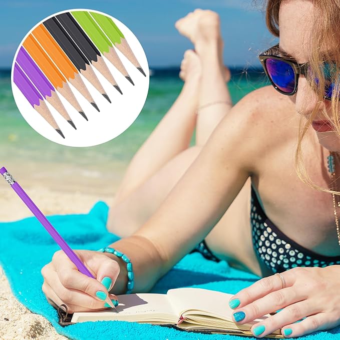 TecUnite 60 Pcs HB Pencils #2 Unsharpened Wood Cased Pencils with Eraser Hexagonal Pencil Cute Graphite No 2 Pen for Adults Gifts Exam School Office Sketching Learning(Purple Orange, Silver)