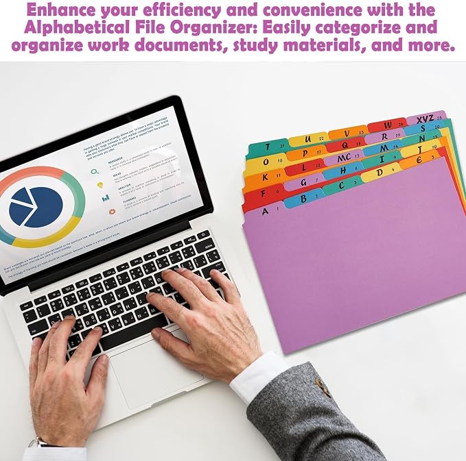 1 Set A-Z Alphabetic and Number Top Label Files, Legal Size, 25 Sheets File Dividers 1/5 Cut Label File Cabinet Dividers Desk Organizer for Office, Home and School (Rainbow)