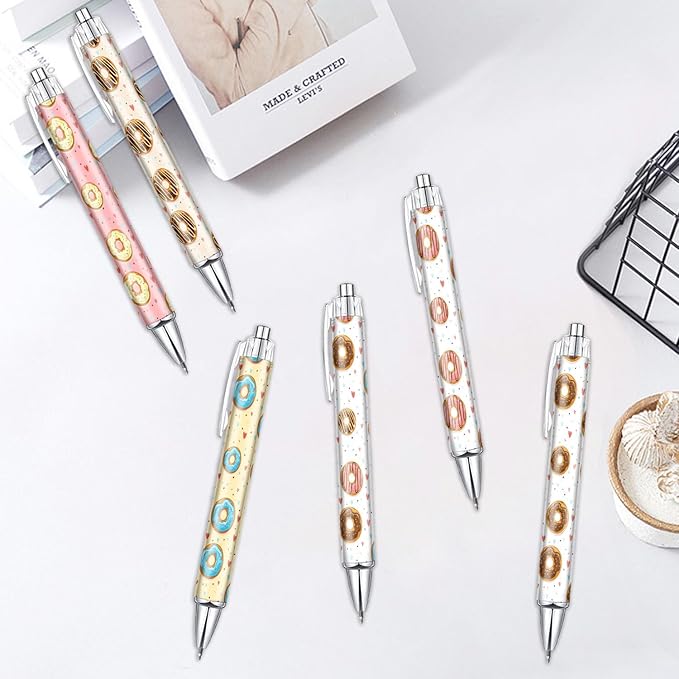 6PCS Donut Pattern Pens Set, Donuts Writing Pens, Cute Accessories Items Stationary, Perfect for School, Office Supplies, Party Gifts, Theme Notebooks, Sticky Notes, Desk Accessories