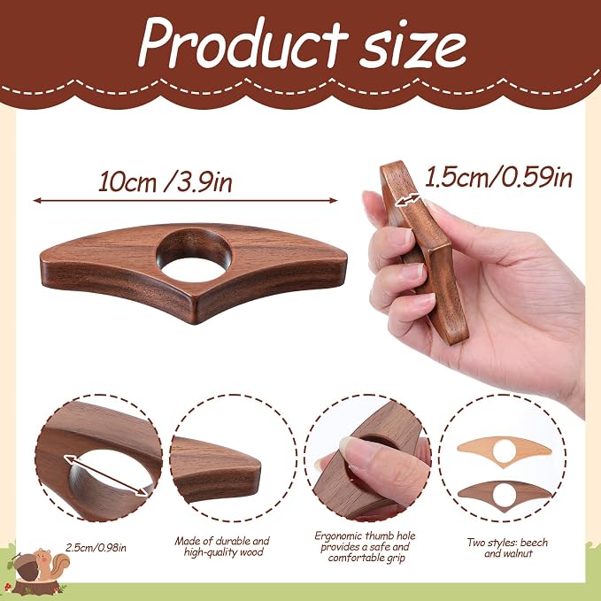 Wooden Thumb Book Page Holder 2 Pcs Black Walnut Beech Thumb Books Holder One Hand Book Opener Wood Bookmark for Books Lovers, Readers, Bookworms Gifts
