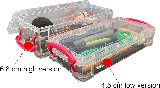 Clear Stackable Storage Containers with Colored Handles, 6 Pack Plastic Organization Boxes for Office Supplies, Art Materials, School Storage (blue) ((22 × 10 × 6.8 cm)*6 blue)