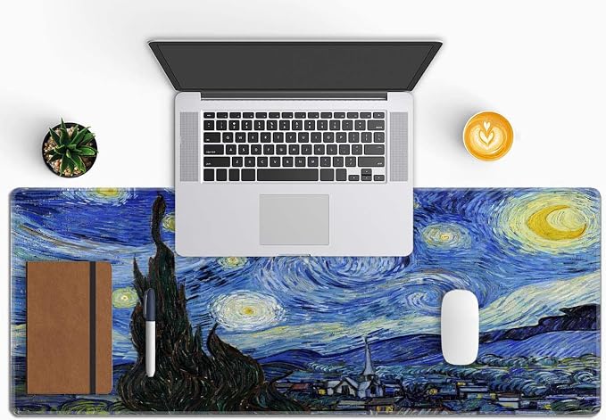 Gaming Mouse Pad, Large Non-Slip Rubber Base Mousepad, Keyboard Mouse Mat, Desk Pad with Stitched Edges, 31.5x11.8inch, Vincent Van Gogh - The Starry Night