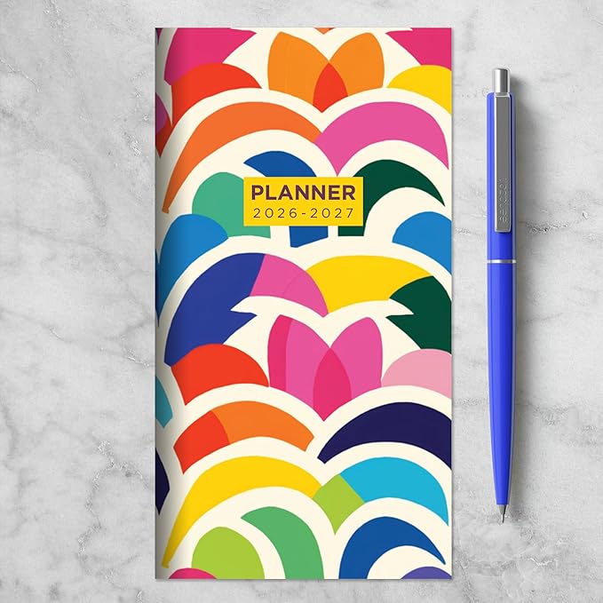 TF Publishing 2026-2027 Color Burst Small Monthly Pocket Planner with 2 Page Large Calendar Grid and Lined Notes Section - 2 Year Pocket Calendar 2026-2027 Perfect for Purse - 3.5in x 6.5in
