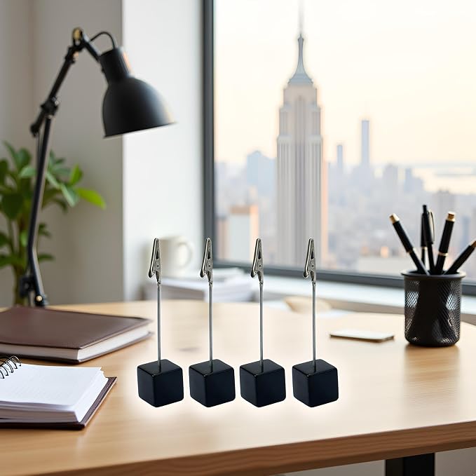 4Pcs Memo Clip Holders Stand with Alligator Clasp Pictures Card Paper Note Clip for Office Home Use, Office Memo Holders, Desk Accessories and Workspace Organizers