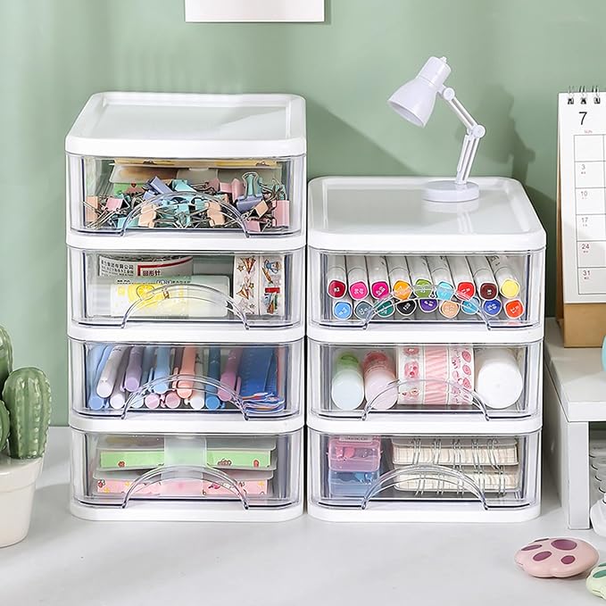 Stationery Storage Box,Desk with Drawer Desktop Desk Storage Box Stackable Organizers Stationery Supplies for Home