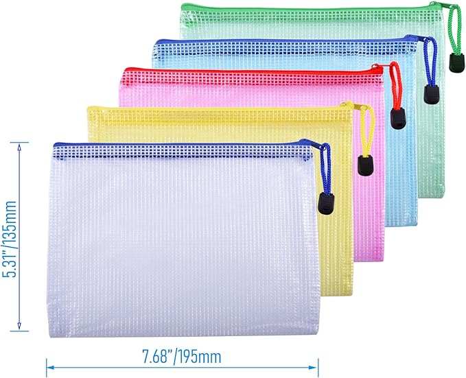 6 Pcs 5.31" x 7.68" B6 Sizes Mesh Zipper Pouch Bags, Mesh Bags with Zipper，Waterproof Clear Document Pouch for Organization Puzzles Travel, Office, Classroom Organization, B6 Multicolored