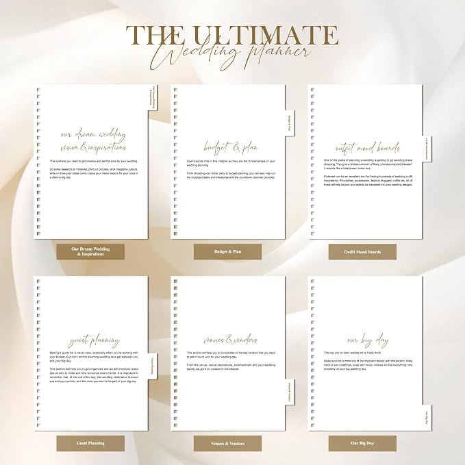 Wedding Planner Book and Organizer for Bride - Elegant Linen Cover Wedding Planning Binder with Checklists,Pockets & Calendars,Perfect Engagement Gifts for Couples(Apricot)