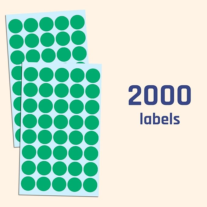 TownStix 2000 Pack, 3/4" Round Dot Stickers Circle Labels - Green