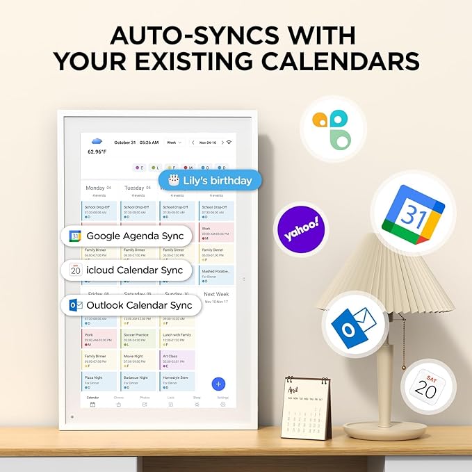 21.5 Inch Smart Digital Calendar, Wall Electronic Calendar, 1920 * 1080 IPS Full HD Touch Screen Display for Family Meal Planner Support - Streamline Household Organization, Gifts for Women, Mom