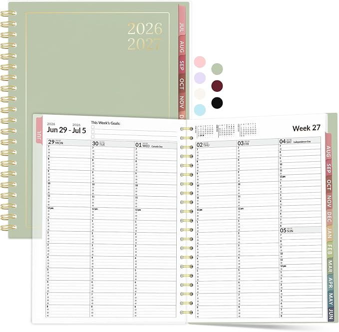 Forvencer Appointment Book Planner 2026-2027, Daily Weekly Monthly Calendar Planner (Jul 2026-Jun 2027), 8.5"X11" Hourly Agenda with 15-Min Slots, Flexible Cover Office School Organizer, A4, Green