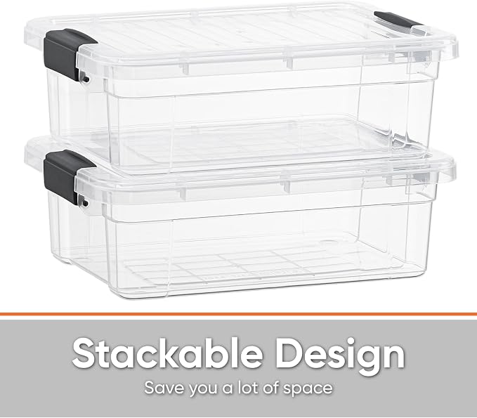 Superio Small Clear Plastic Storage Bin with Lid,Non-Toxic, BPA Free, Odor Free, Organizer Storage Box, Stackable Plastic Tote for Home, Garage, School, and Office (11 Quart, 3 Pack)