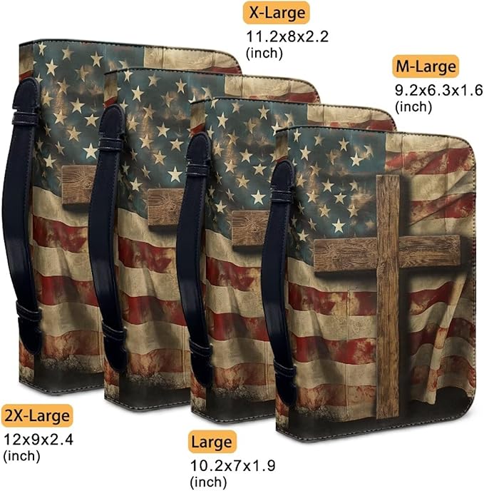 Retro American Flag Print Bible Cover Case for Women Carrying Book Case Church Bag for Biblical Carrying Book Case for Bible Accessories-Size：L