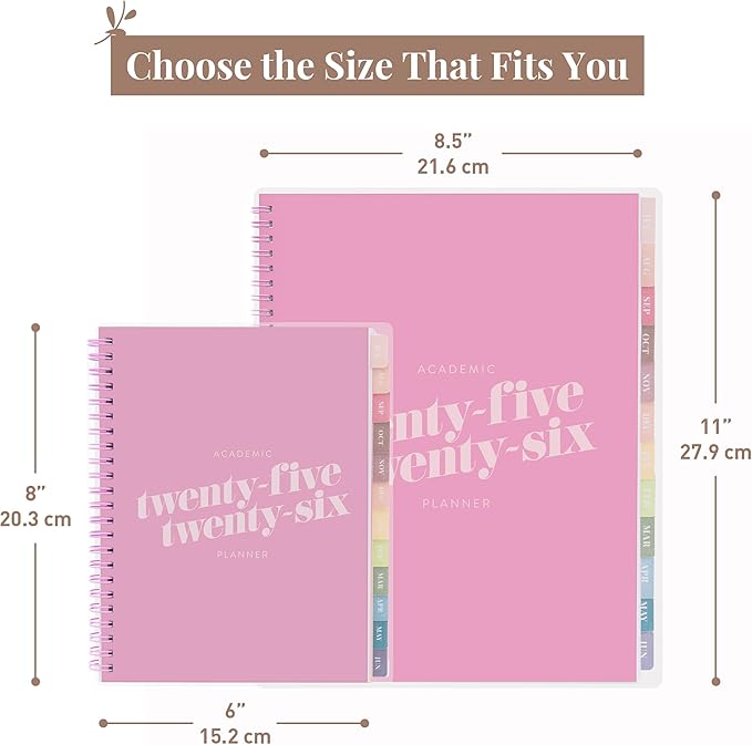 Rileys Academic Planner 2025-2026, Daily, Weekly & Monthly Planner, July 2025 - June 2026, Student Notes Pages, Twin-Wire Binding, Weekly Agenda for School & Work (8 x 6-Inches, Pink, Diagonal)