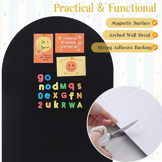 Arch Magnetic Wall Decal 47.24" x 17.52", Magnet Chalkboard for Wall, Magnetic Chalk Board Sticker, Chalk Wallpaper Peel and Stick for Playroom Classroom with Chalks, Wiping Cloth (Black)