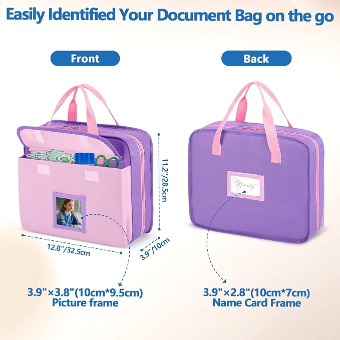 GRAOSO Zipper Document Bag for Boys and Girls, 9 Expandable Folders, Baby Portfolio Organizer Case with Customized Photo and Name Areas, Pink