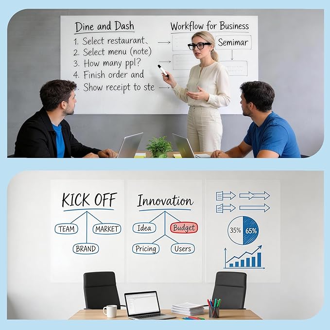 Large Dry Erase Whiteboard Sticker 17.7” x 78” – Peel and Stick White Board Paper, Removable Self-Adhesive Whiteboard Roll for Office, Home, Classroom, Wall Decal, Reusable & Easy to Clean
