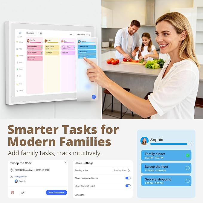 Digital Calendar 27 Inch Touch Screen, Electronic Wall Calendar Chore Chart for Family Monthly/Weekly Planner Rewards Organization, Interactive Large Display Smart Calendar, Desk Mount Included