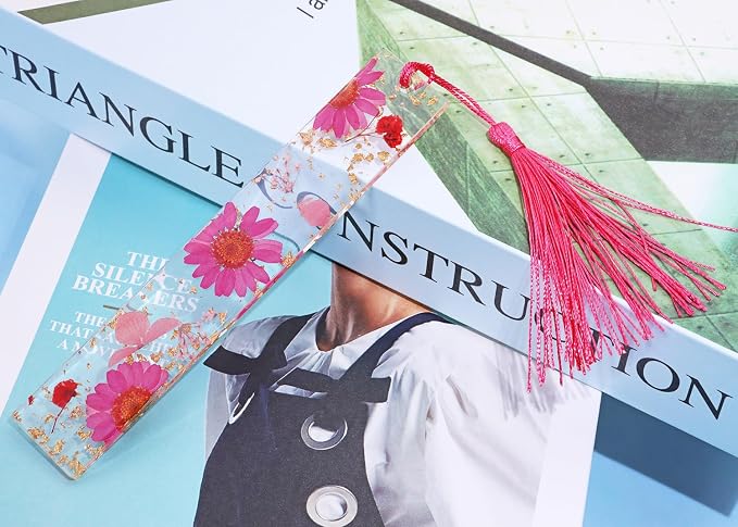 Penta Angel Dried Flower Resin Bookmarks Handmade Clear Pressed Floral Page Markers with Silky Tassel Reading Gift for Women Adults Graduation Valentine’s Day Christmas (Rose Red)