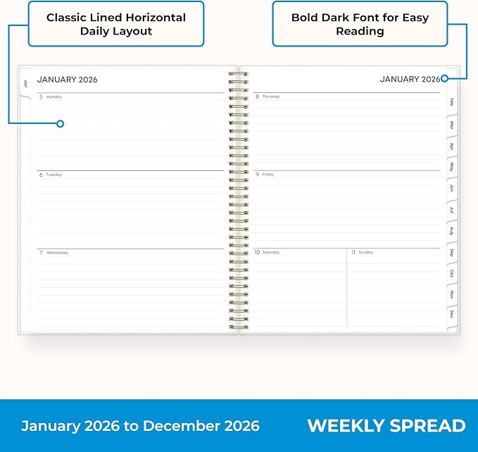 Blue Sky 2026 Weekly and Monthly Planner Calendar, January 2026 - December 2026, 8.5" x 11", Flexible Cover, Laminated Tabs, Durable Twin Wire Binding, Storage Pocket, Laurel