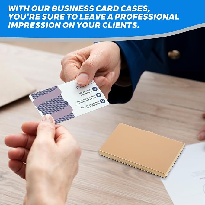 Gold Slim Business Card Case, 4 Pack Gold Metal Business Card Holder Professional Holder Case Pocket Metal Cases Purse Name Cards Holders Credit Cards with Buckle Style Shut for Men Women