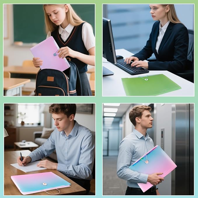 Accordion Folder with Labels, Letter/A4 Size 8 Pockets Expanding File Organizer, Portable Document Organizers for Paper Bill Receipt, Home College School Office Supplies (Gradient Green)