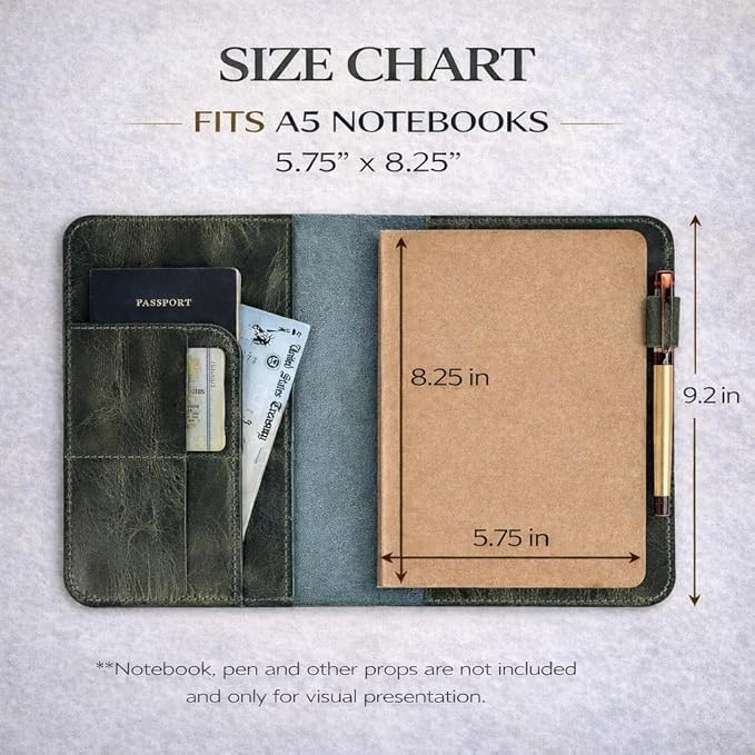Genuine Leather A5 Journal Cover Refillable Notebook Cover, Fits 5.75 x 8.25 in, Card Slots Pocket & Pen Holder, Handmade Professional Leather Organizer for Men & Women, Travel & Work Diary Cover