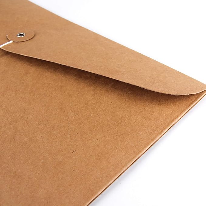 VANRA Kraft String Envelope File Folder Project Pockets File Jacket Document Organizer Flat-No Expansion A4 Letter Size (Kraft Brown, Pack of 5)