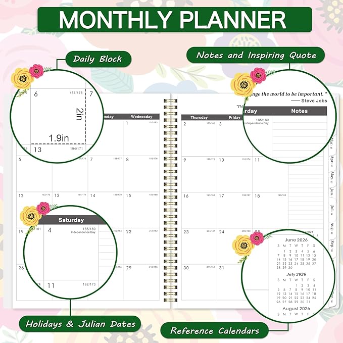 2026-2029 Monthly Planner - 3 Year Monthly Planner 2026-2029, Jul.2026 - Jun.2029, 9" x 11", 3 Year Calendar with 36-Month Tabs, Inner Pocket - Floral